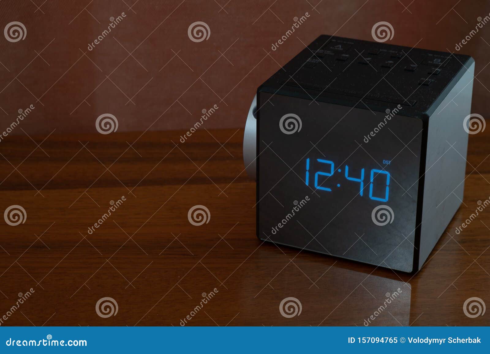 Desktop Electronic Clock in a Dark Room Stock Image Image of number