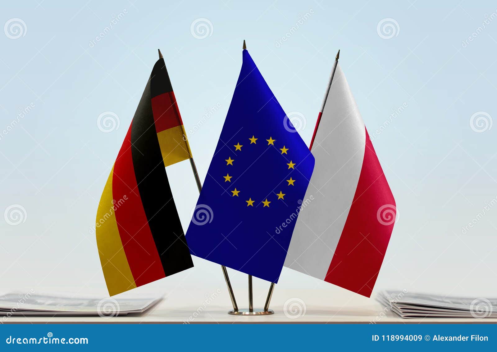 Flags of Germany European Union and Poland Stock Image Image of