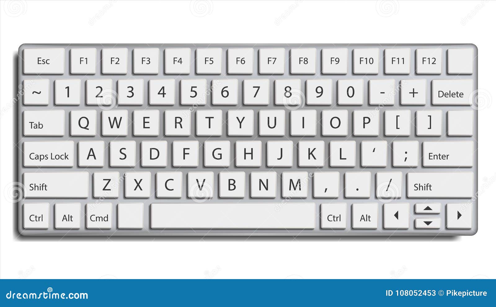 Desktop Keyboard Vector. Top View. Modern Device. QWERTY Alphabet