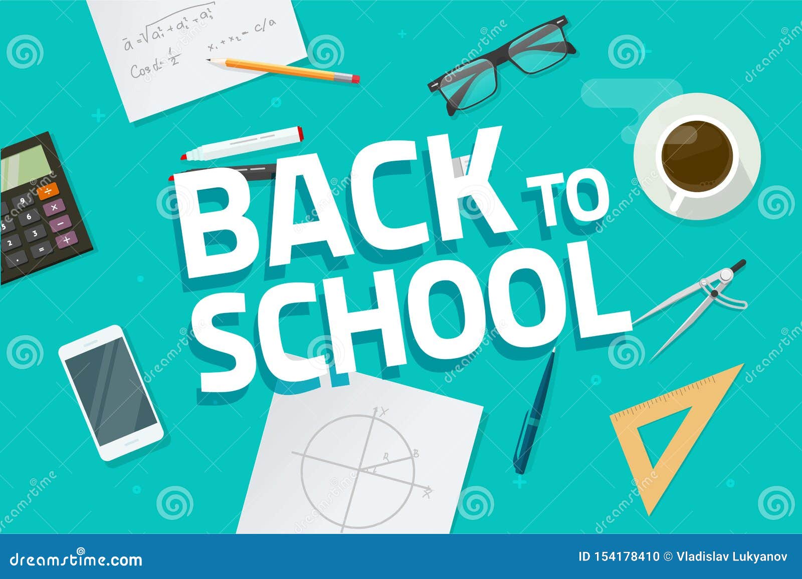 Desktop Or Table Top View With Back To School Text Vector