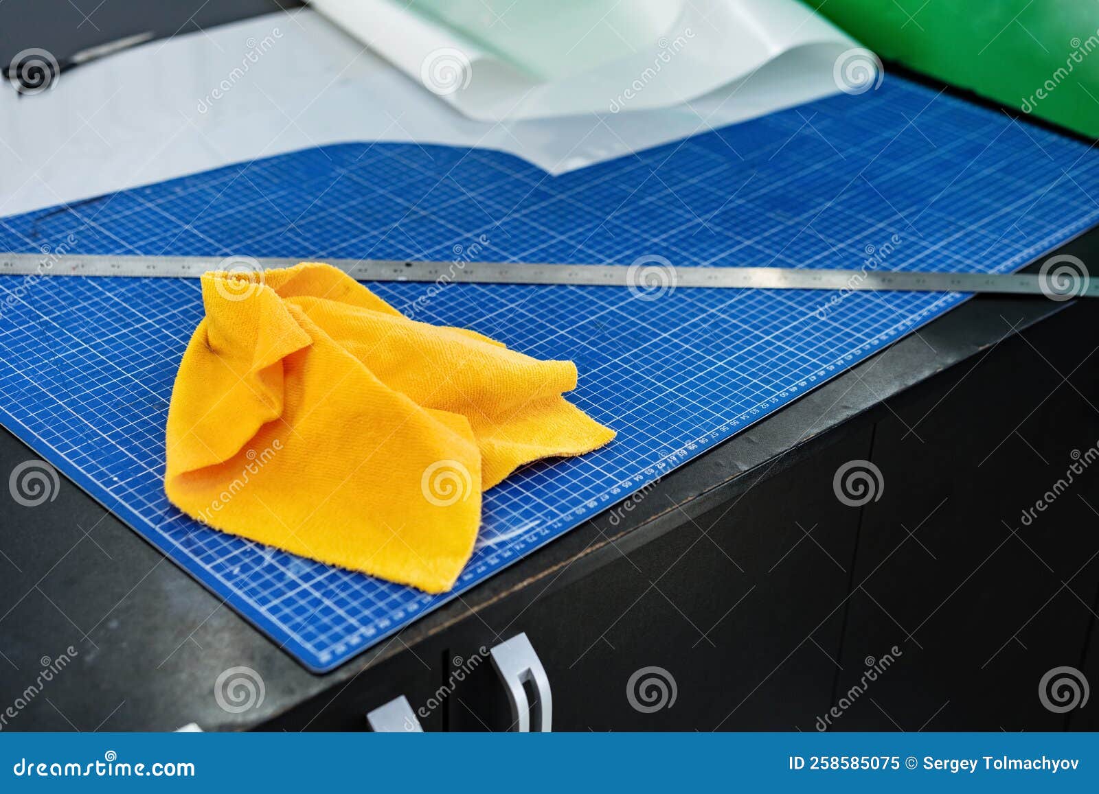 Desktop Top View with Blue Cutting Mat Stock Image Image of modeling