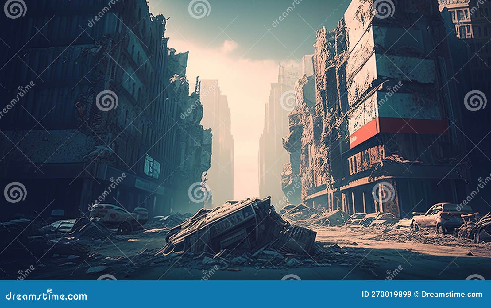 Desolate City Scene, Ravaged by Disaster and Abandonment, Hauntingly ...