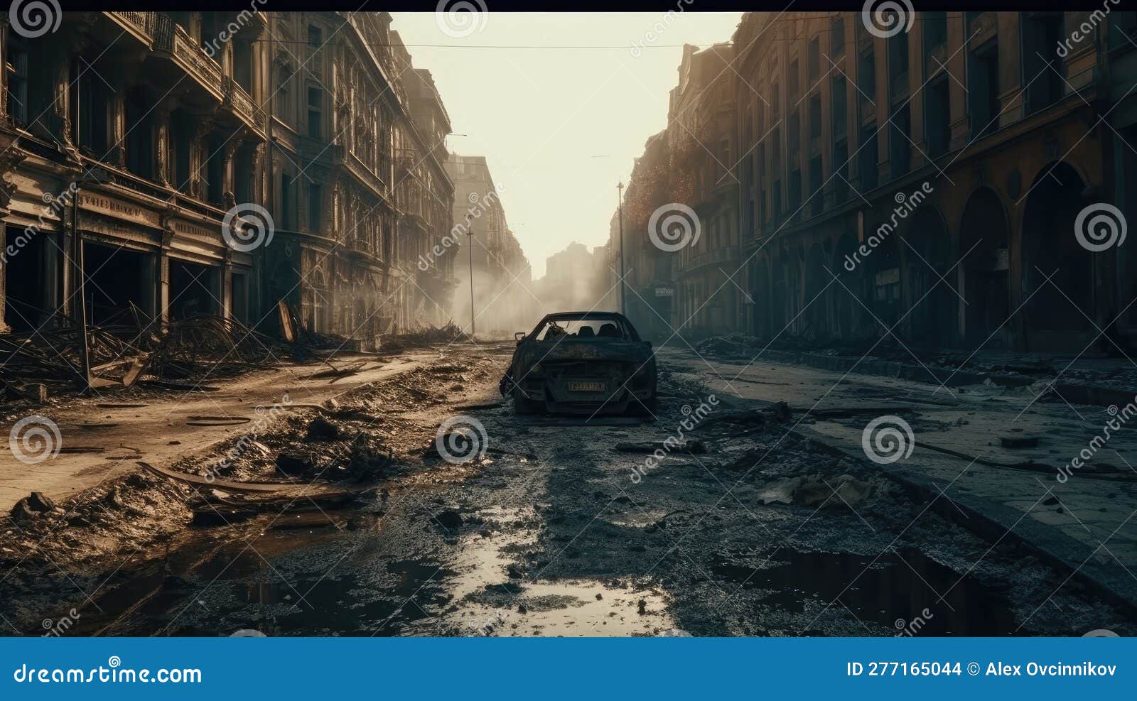 Desolate City Street after Catastrophe. Post-Apocalyptic Scene for ...