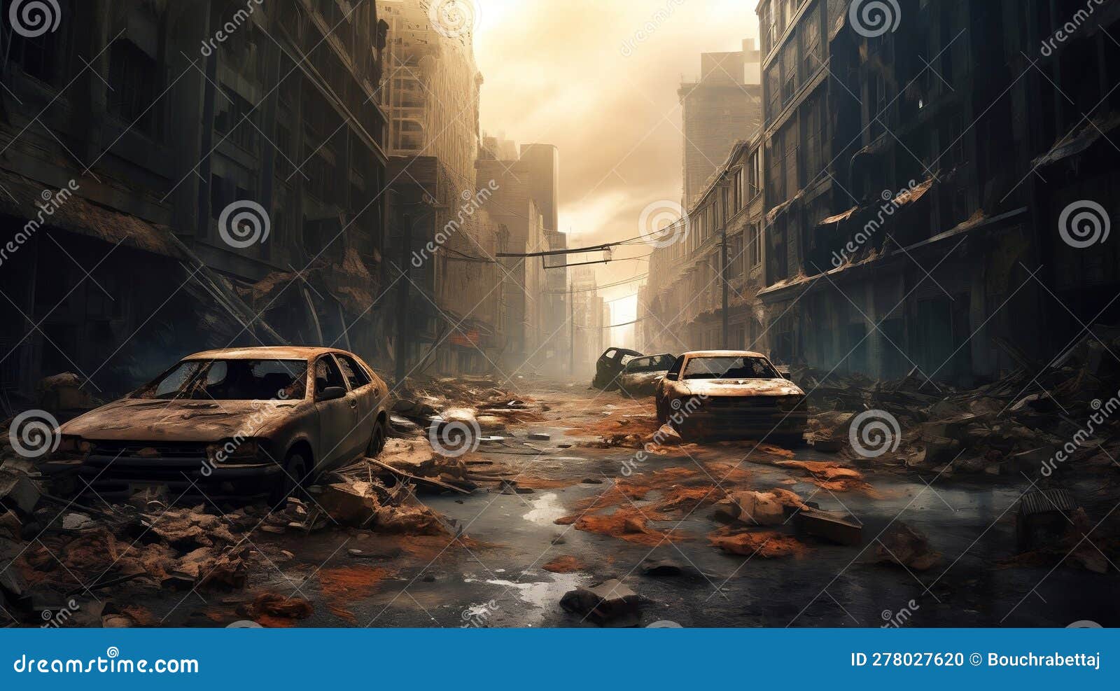 Desolate Cityscape with Shattered Buildings and Broken Roads ...