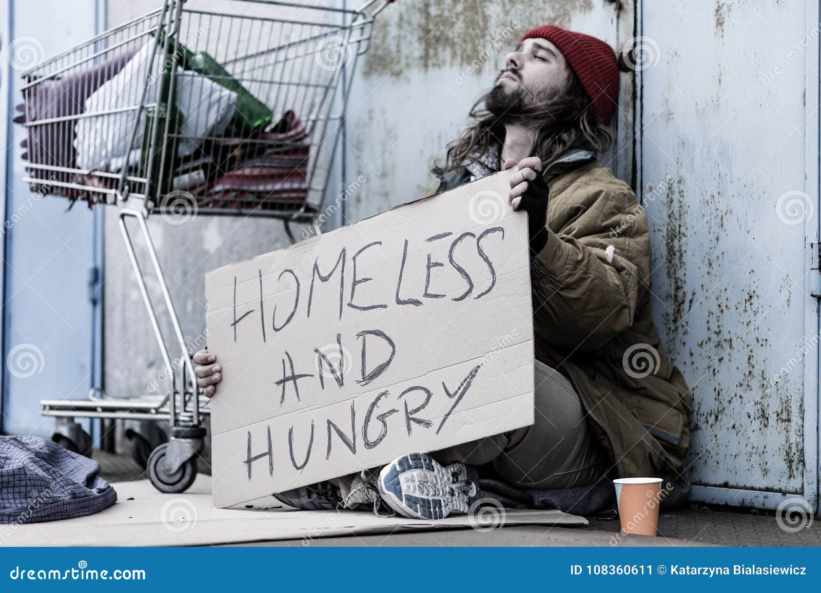 desperate homeless and hungry tramp