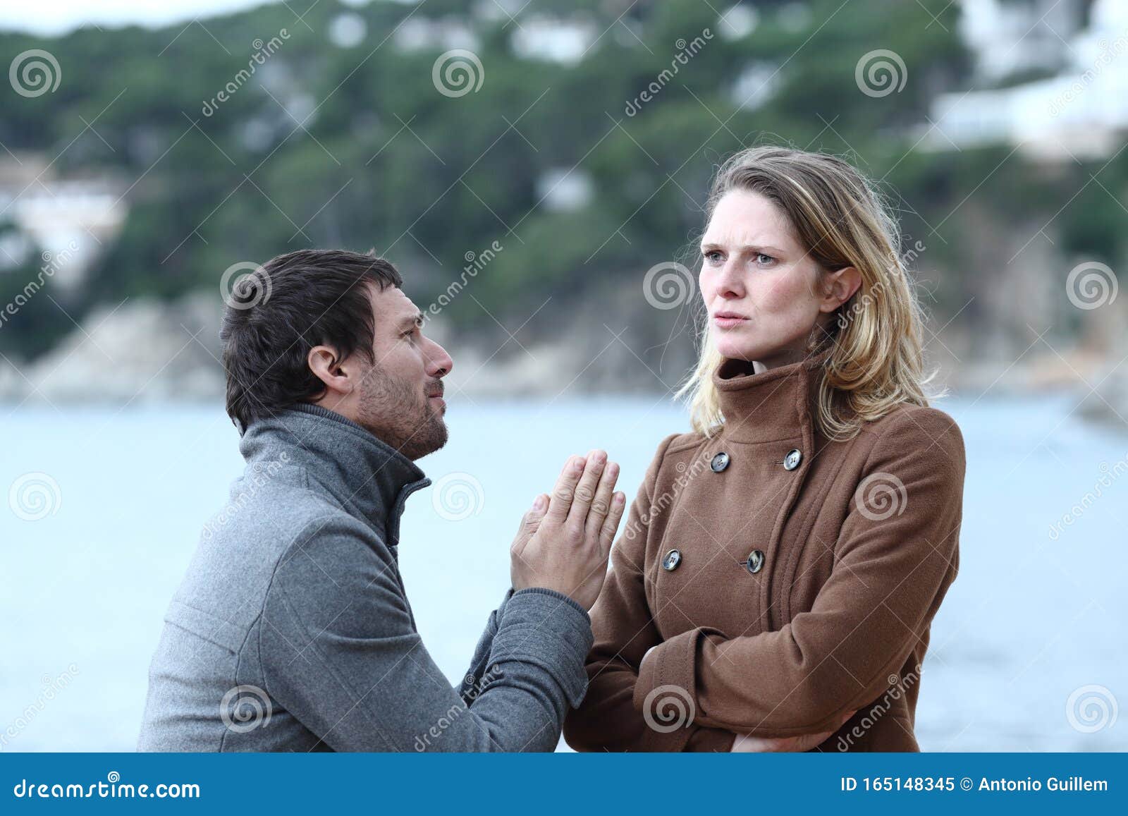 Wife Begging His Husband Stock Photos pic