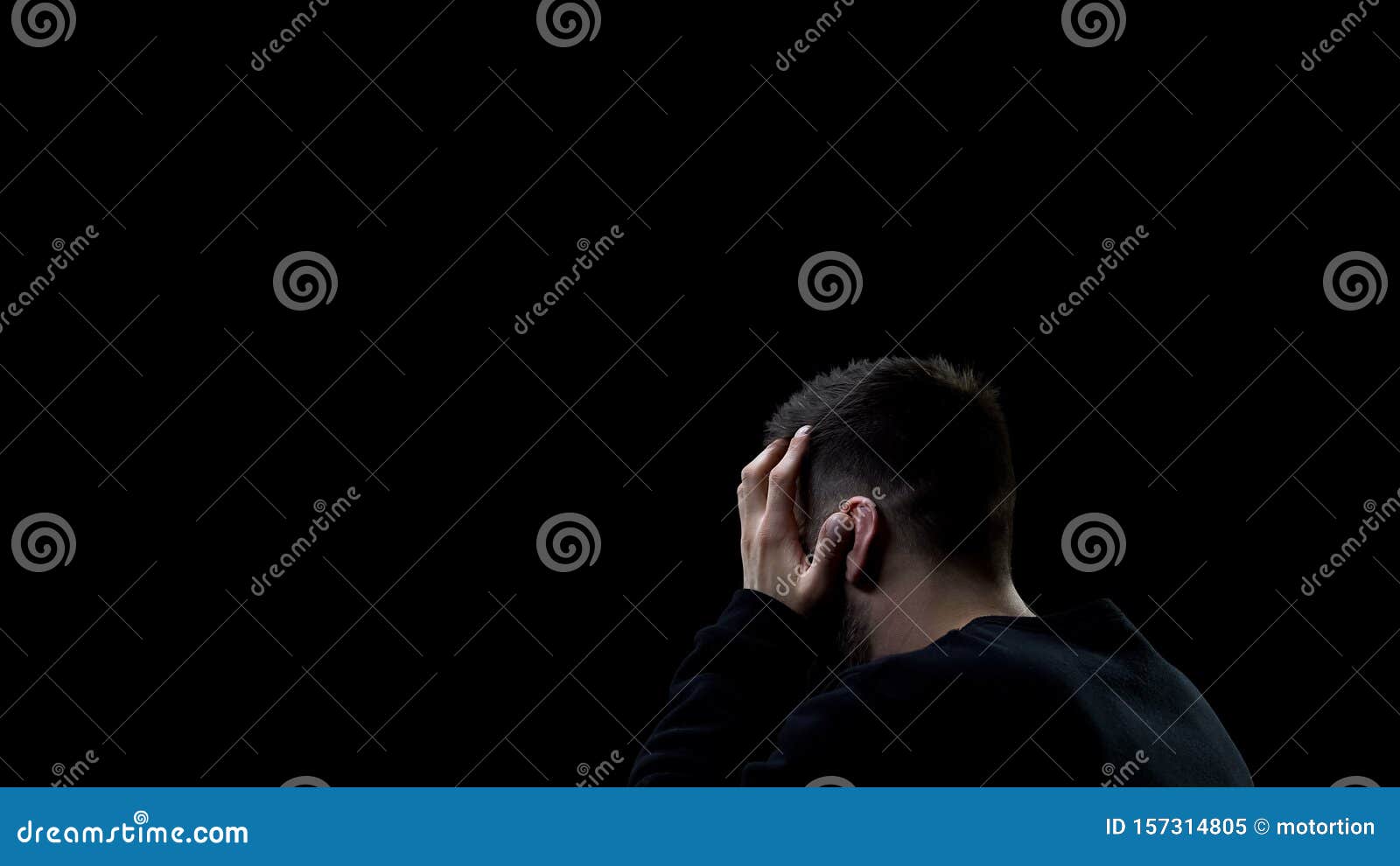 desperate man covering head by hands, feeling of hopelessness, life crisis