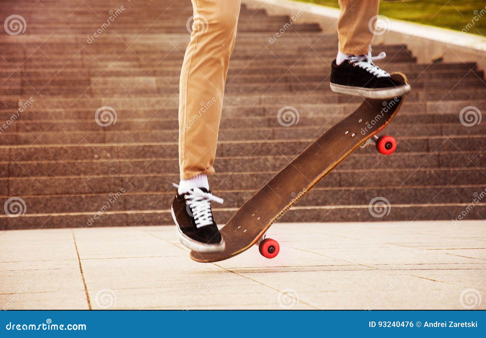 Desperate Skateboarder Performs Dangerous Movement on the Skateboard