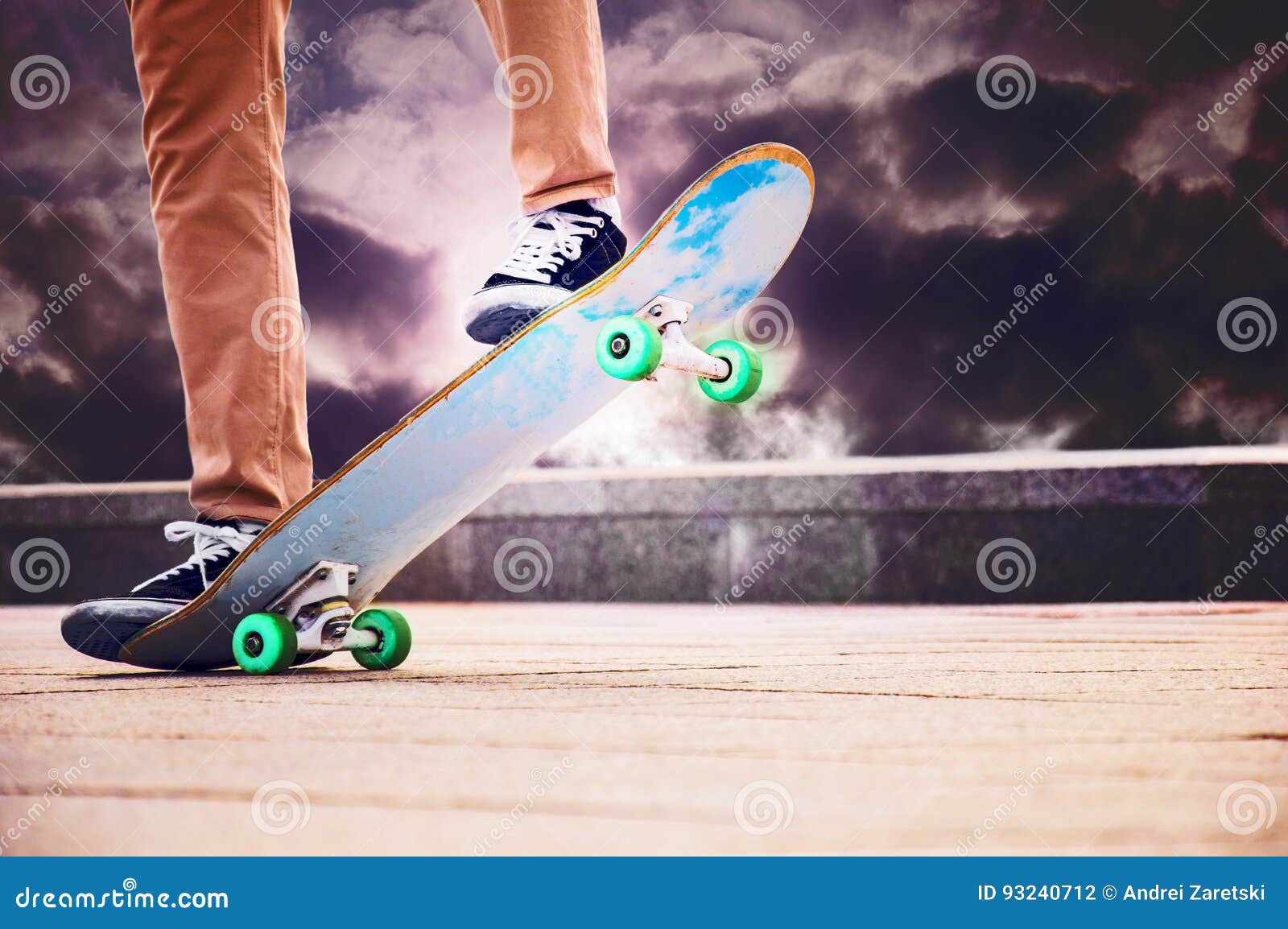 Desperate Skateboarder Performs Dangerous Movement on the Skateboard