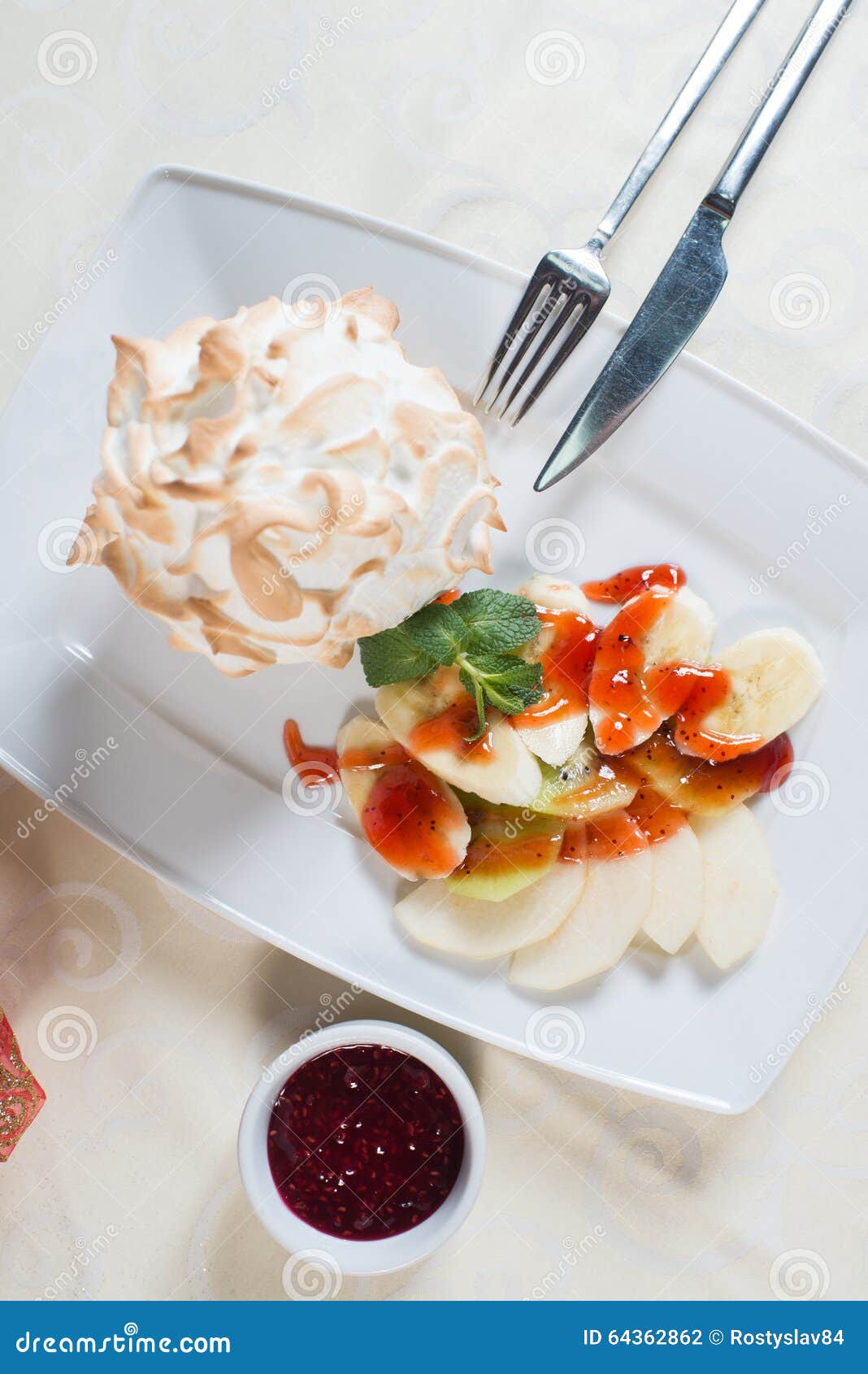 Dessert with Bananas and Kiwi in Strawberry Sauce Stock Photo Image of dessert, organic 64362862