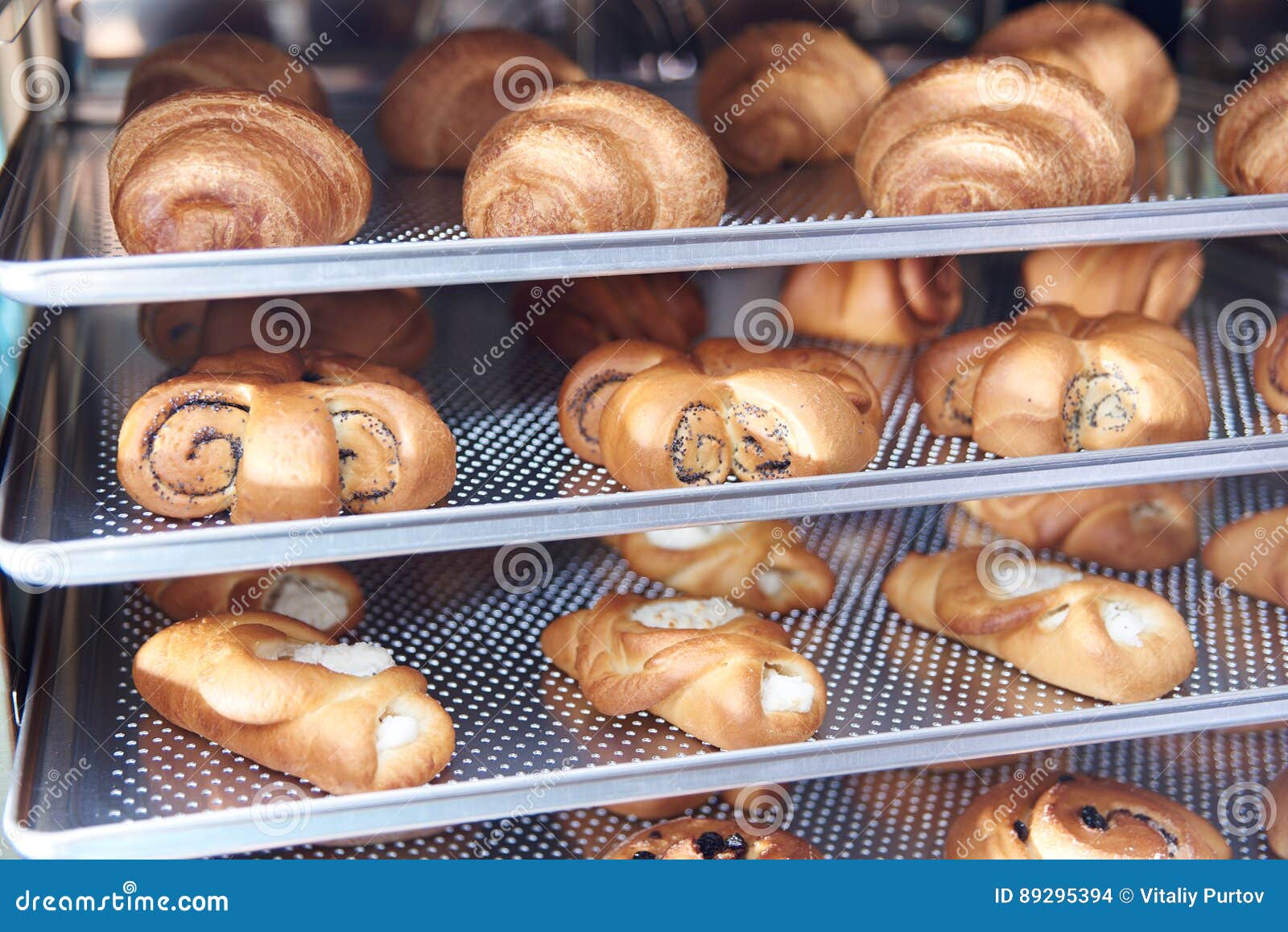 Dessert Bread Baking in Combi Steamer. Production Oven at the Bakery