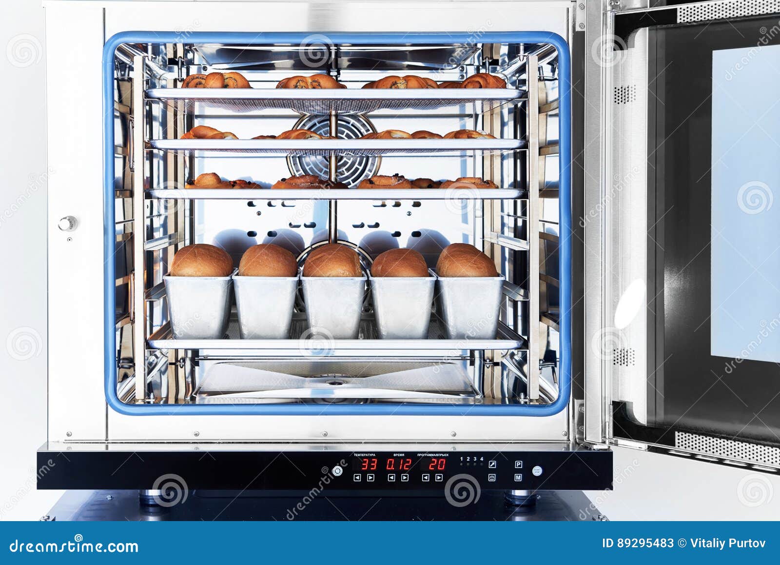 Dessert Bread Baking in Combi Steamer. Production Oven at the Bakery