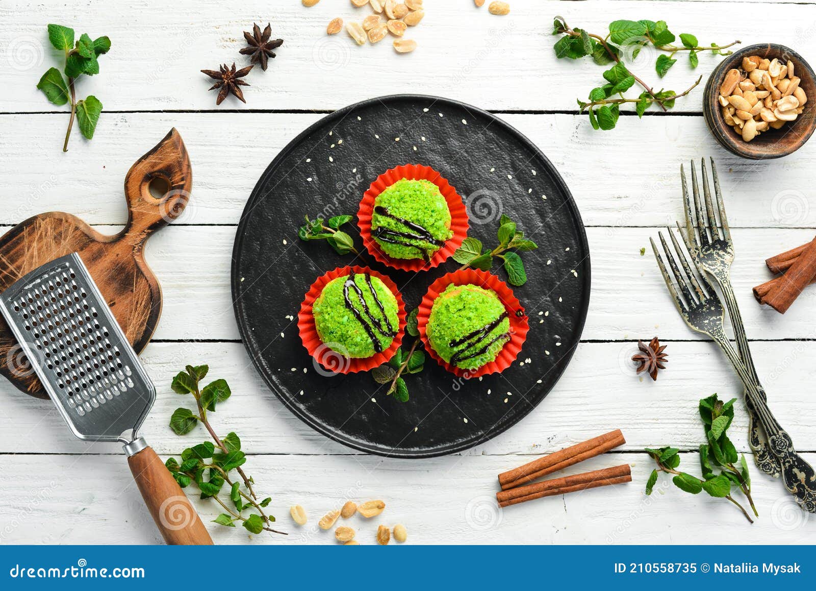 Dessert. Chocolate Green Cakes with Coconut. Sweets Stock Image Image