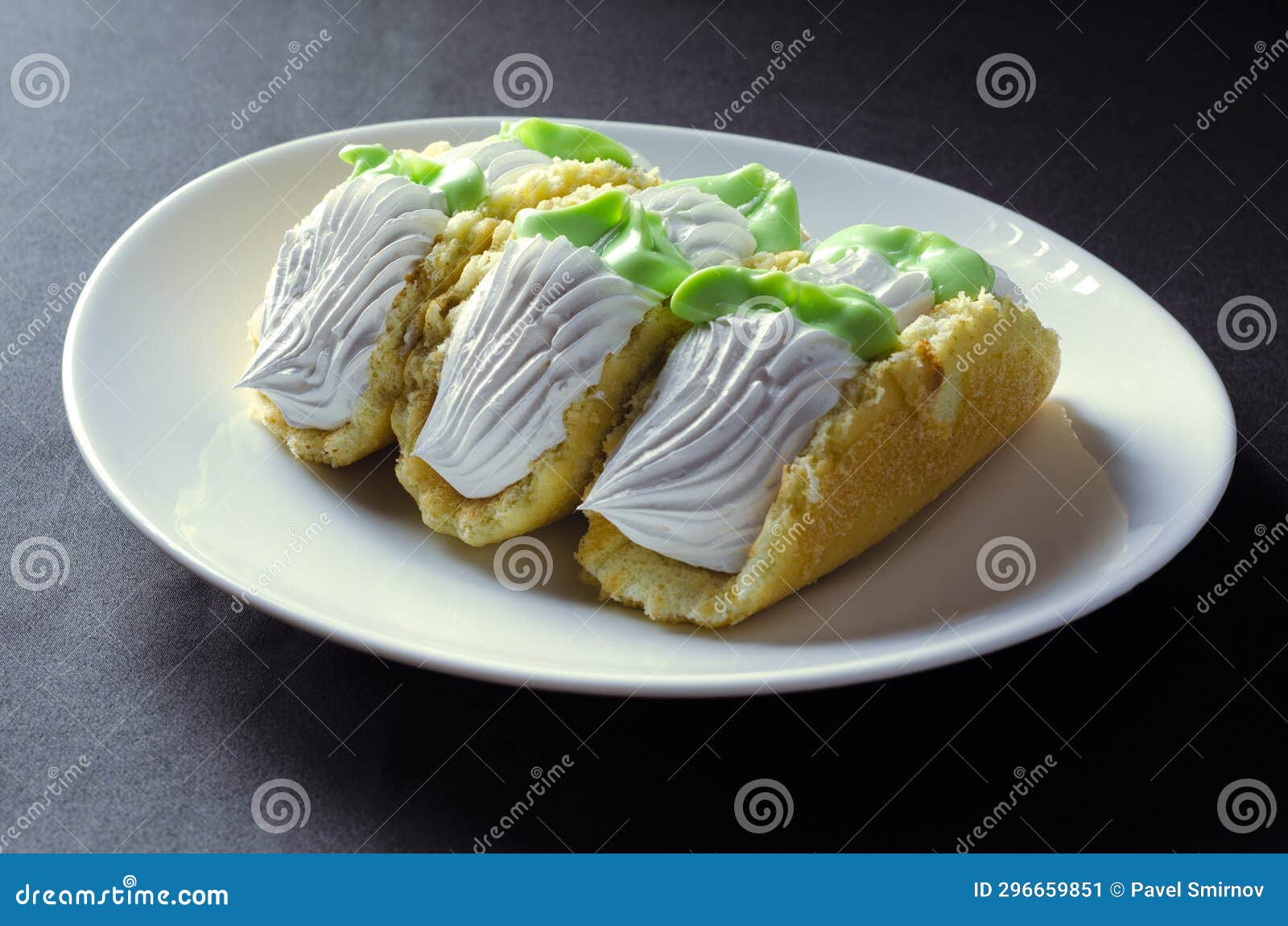 dessert with cream on a plate