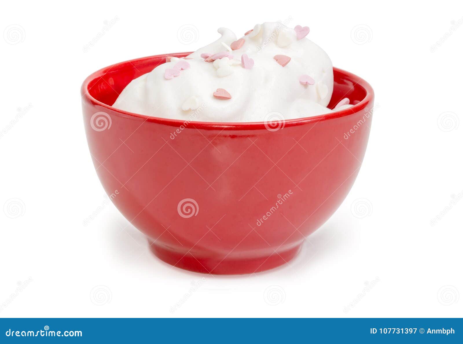 dessert decorated with hearts confectionery strew in the red bow