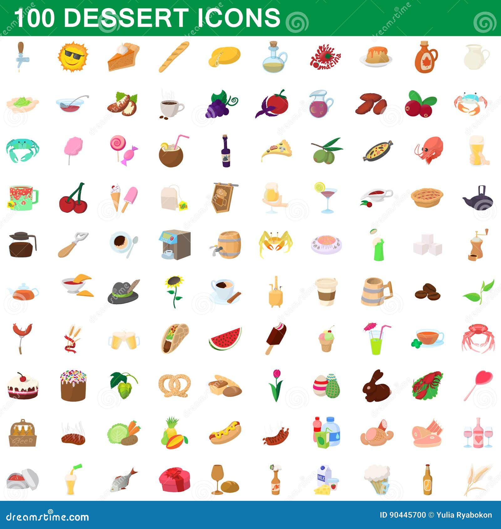 100 Dessert Icons Set, Cartoon Style Stock Vector - Illustration of
