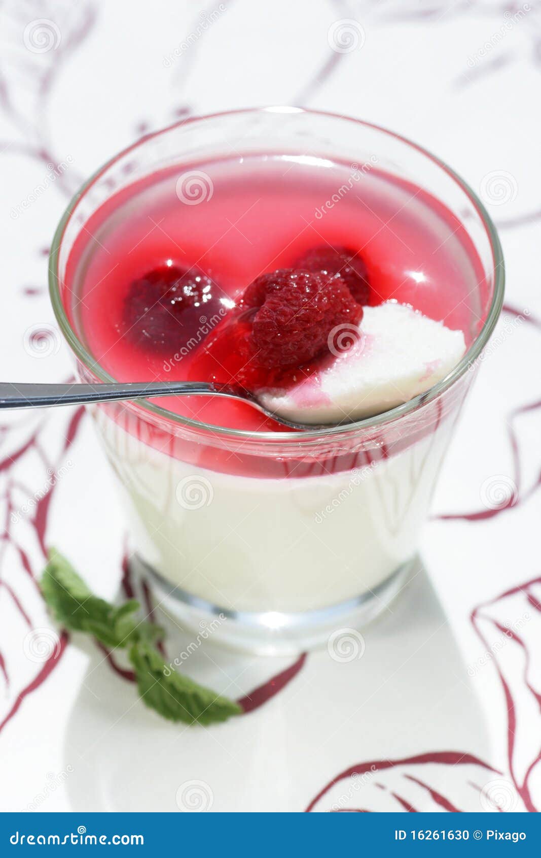 Dessert milk and raspberry stock photo. Image of glass 16261630