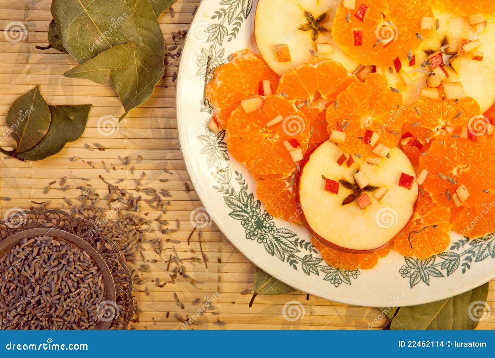 Dessert of Oranges and Apples Stock Photo Image of lavender, slice