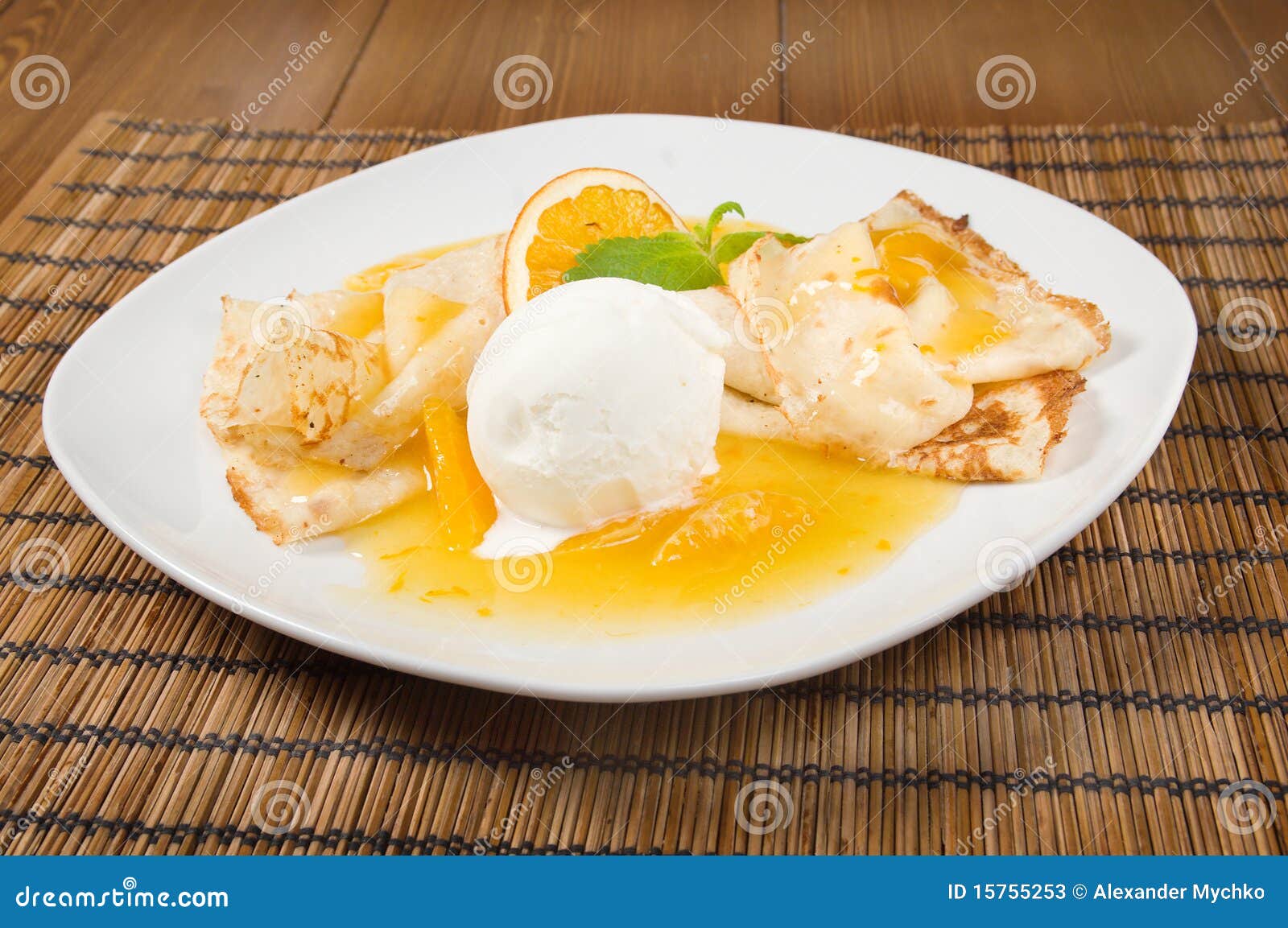 Dessert Pancakes with Ice Cream a Stock Image Image of plate, sauce
