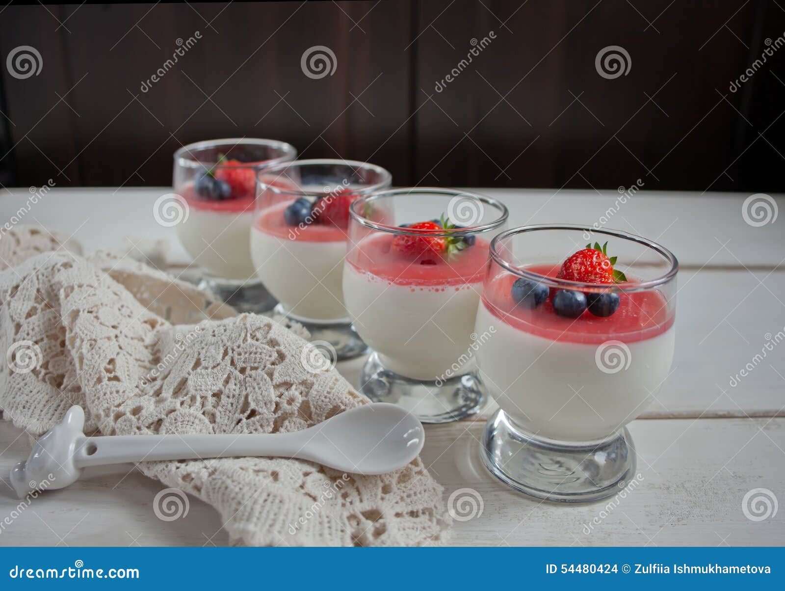 Dessert Panna Cotta in a Glass and Fresh Berries Stock Photo Image of