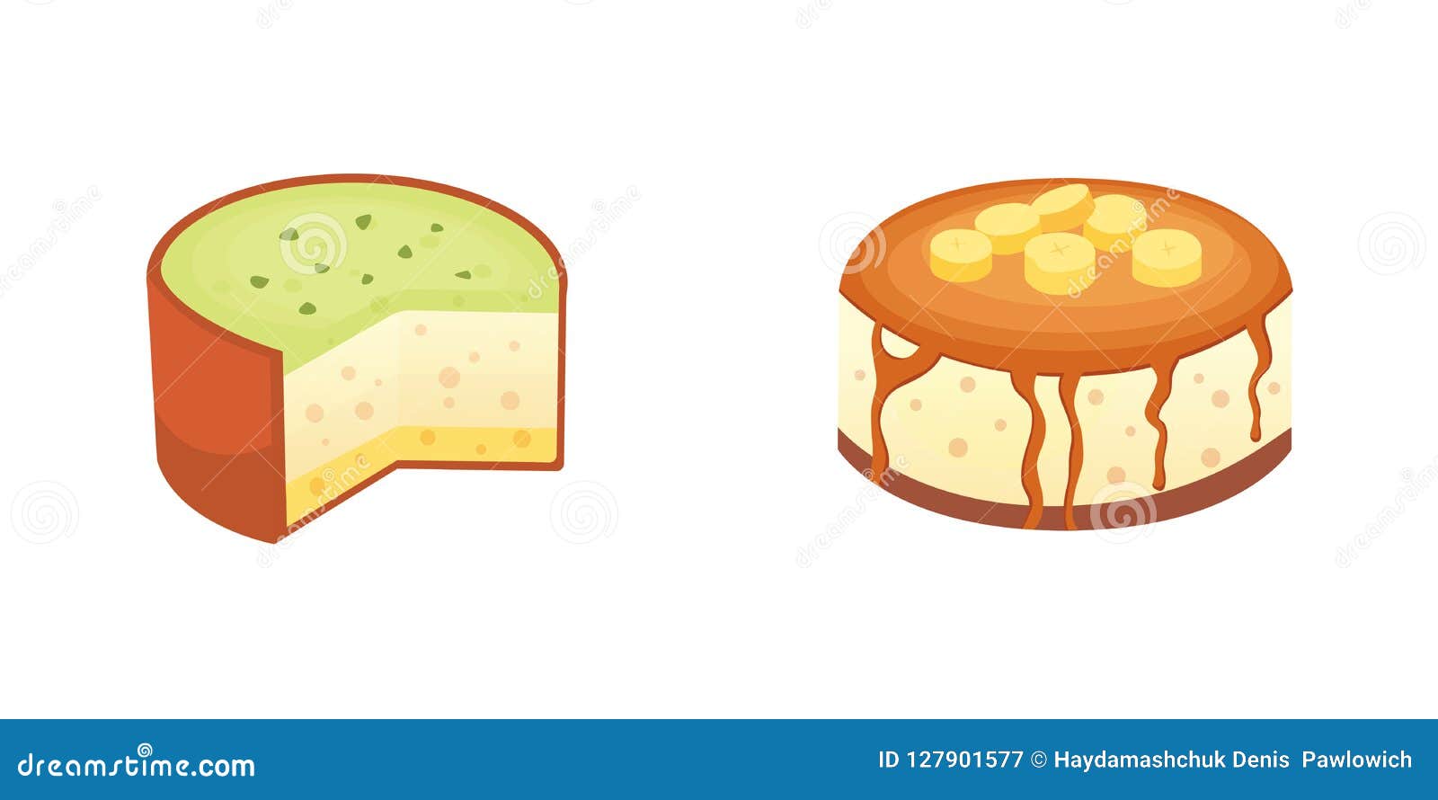 Dessert Pies Vector Icon in Cartoon Style. Sweet Bakery Product, Cream Cake  and Banana Pie Vector Illustration. Stock Vector - Illustration of baked,  home: 127901577