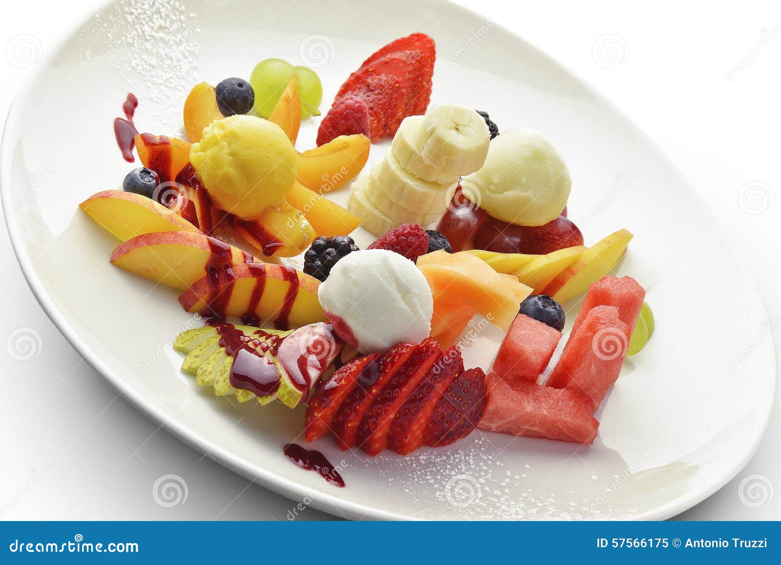 Dessert Plate of Cut Fruit Mixed with Ice Cream 1.psd Stock Image