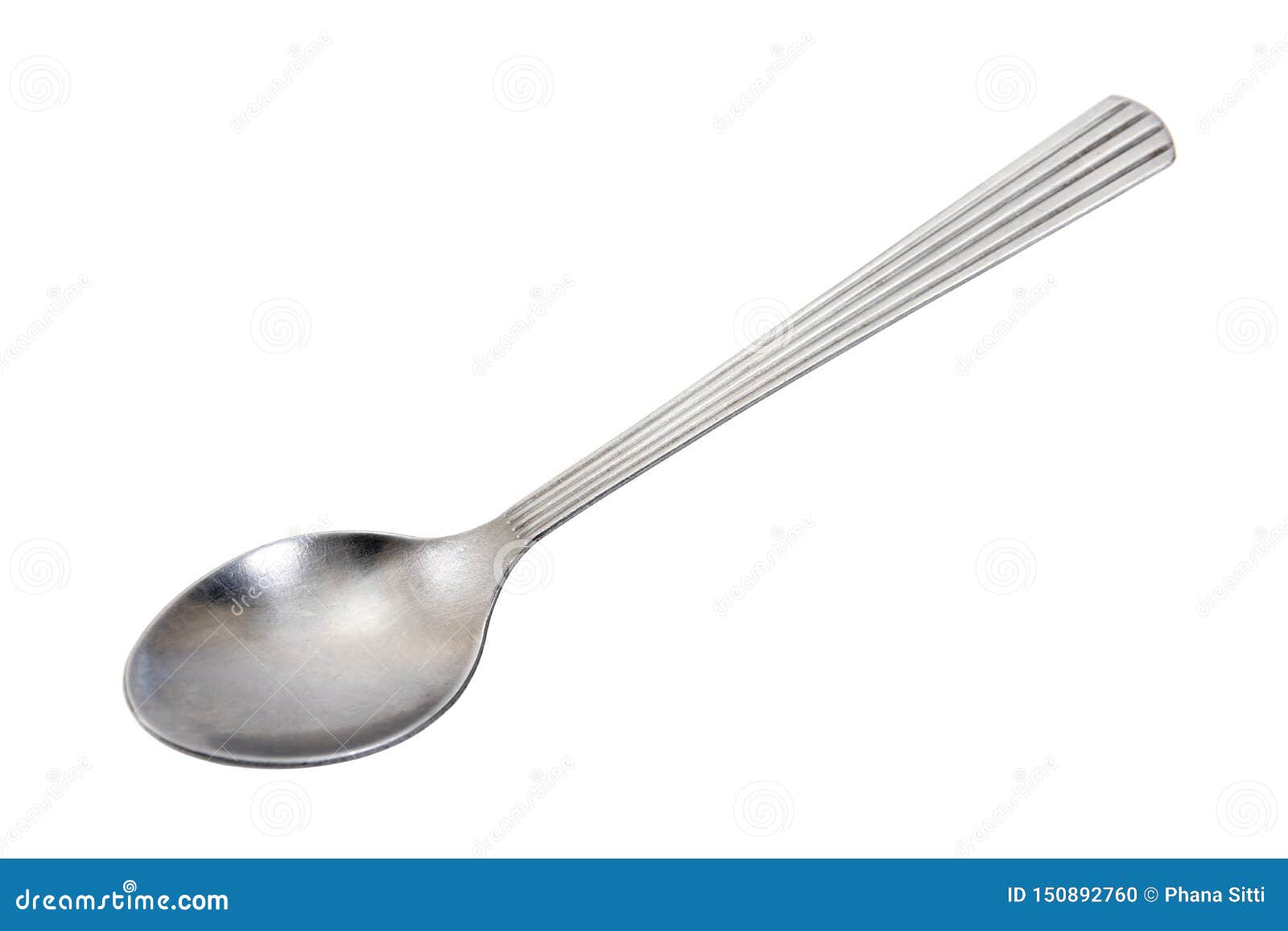 Dessert Spoon Isolated on White Background. Silver Tea Spoon Isolated