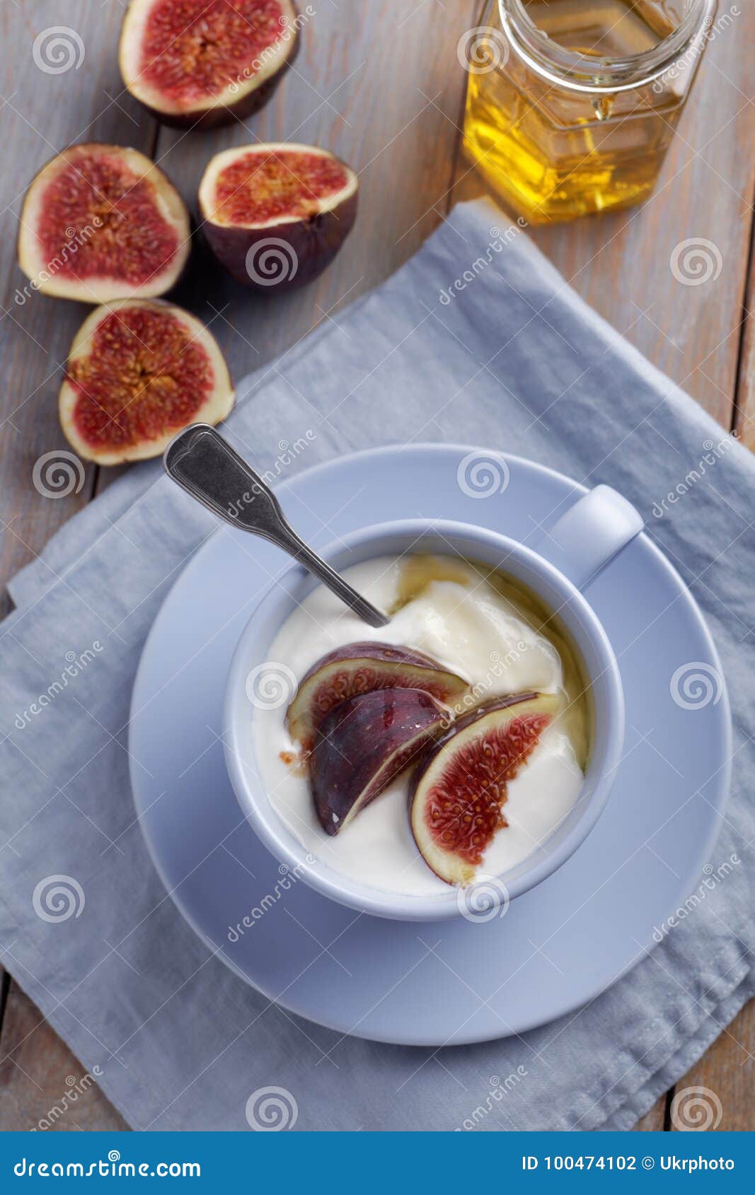 Dessert with fig and honey stock photo. Image of rustic 100474102
