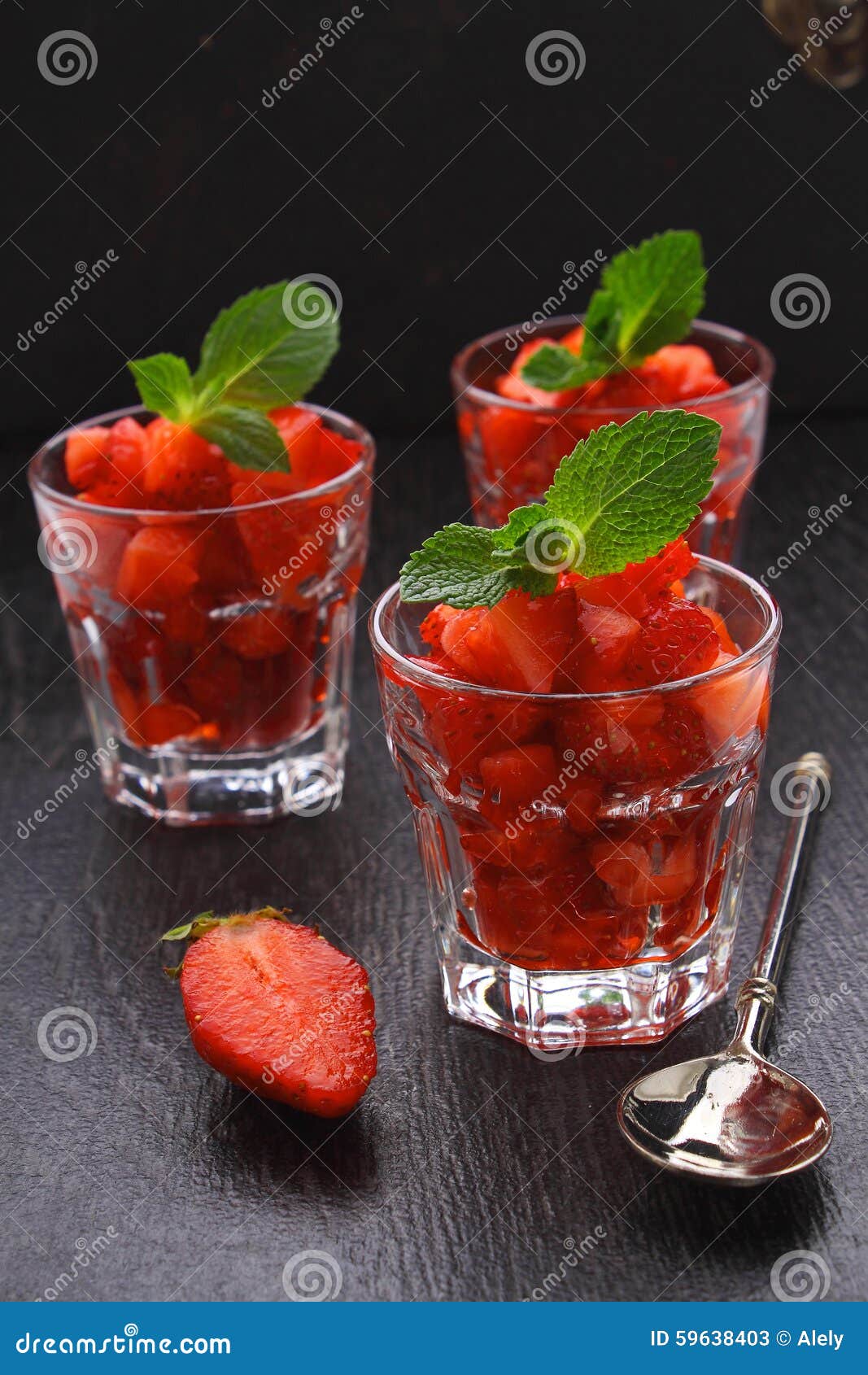 Dessert of Strawberries Decorated with Mint Leaves Stock Image Image