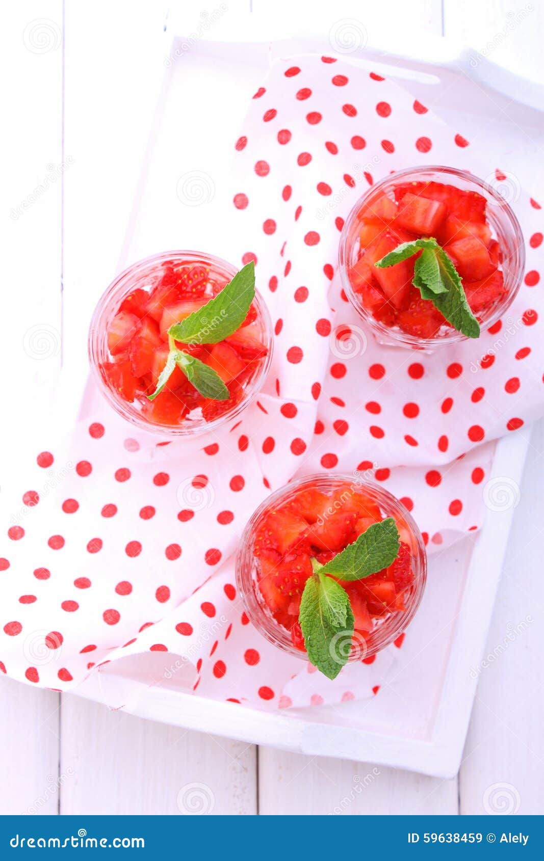 Dessert of Strawberries Decorated with Mint Leaves Stock Image Image