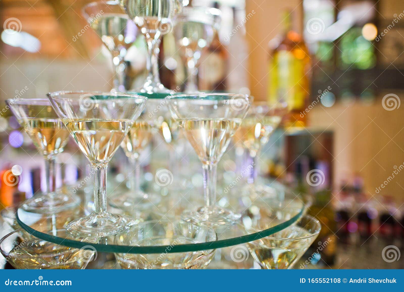 Dessert Table of Cocktails Beverages on Wedding Reception Stock Photo
