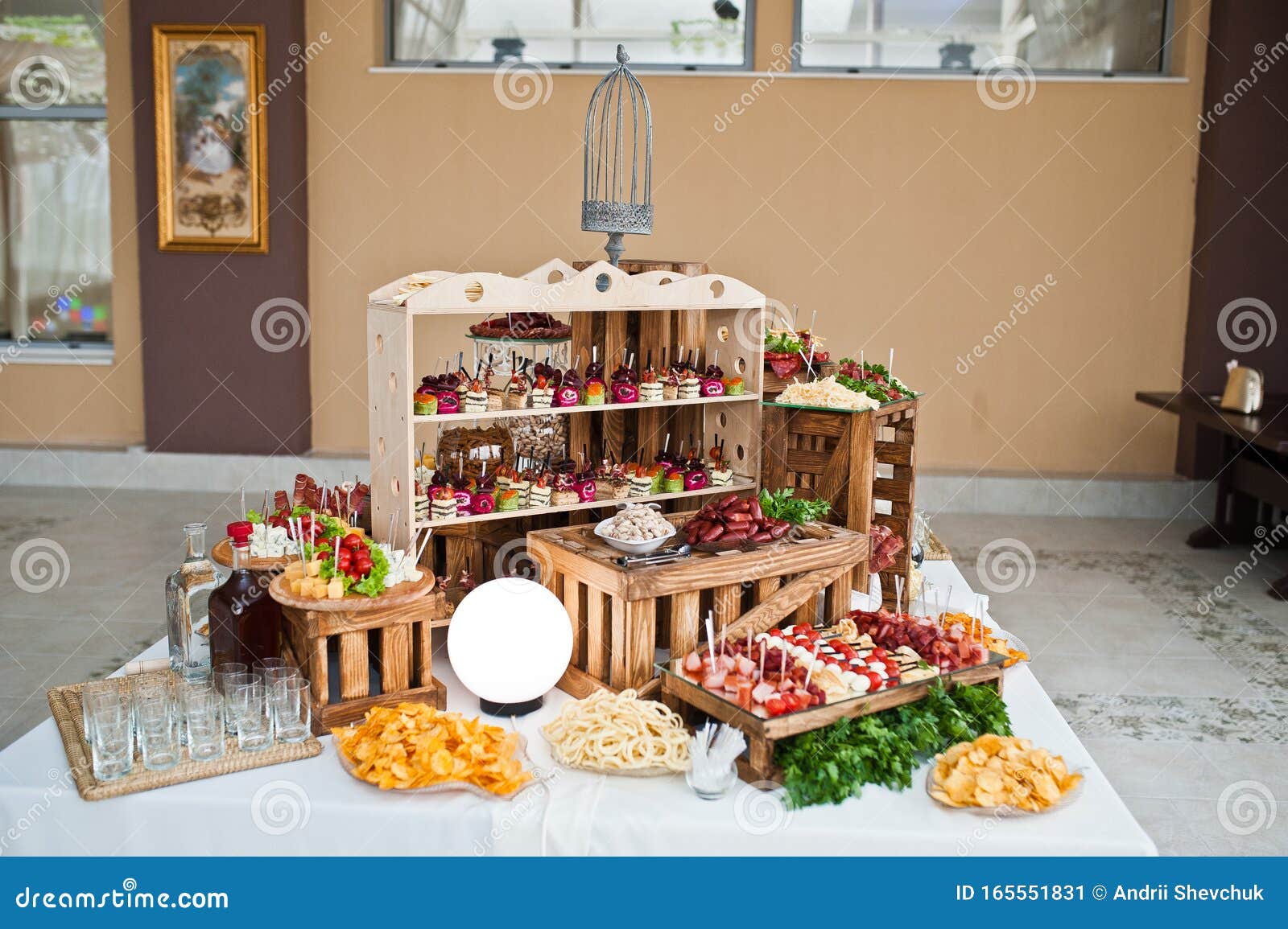 Dessert Table of Delicious Snacks on Wedding Reception Stock Image