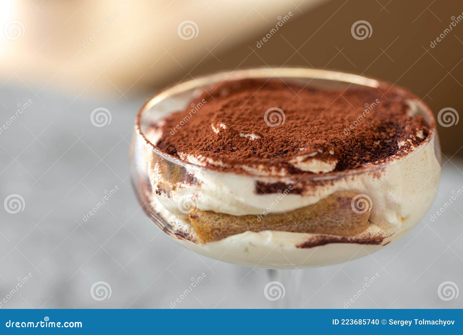 Dessert Tiramisu Dans Un Verre Sur Une Surface Grise Photo stock - Image du  café, traditionnel: 223685740