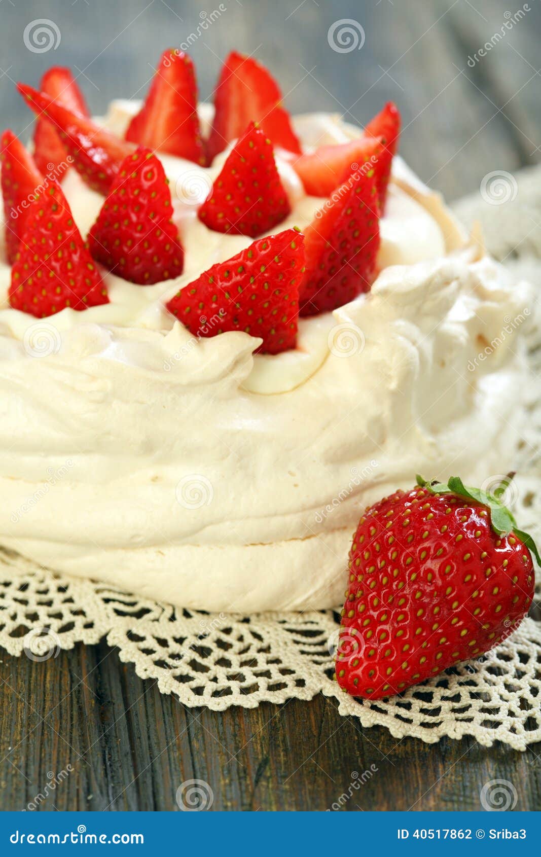 Dessert with Whipped Cream and Strawberries. Stock Photo Image of