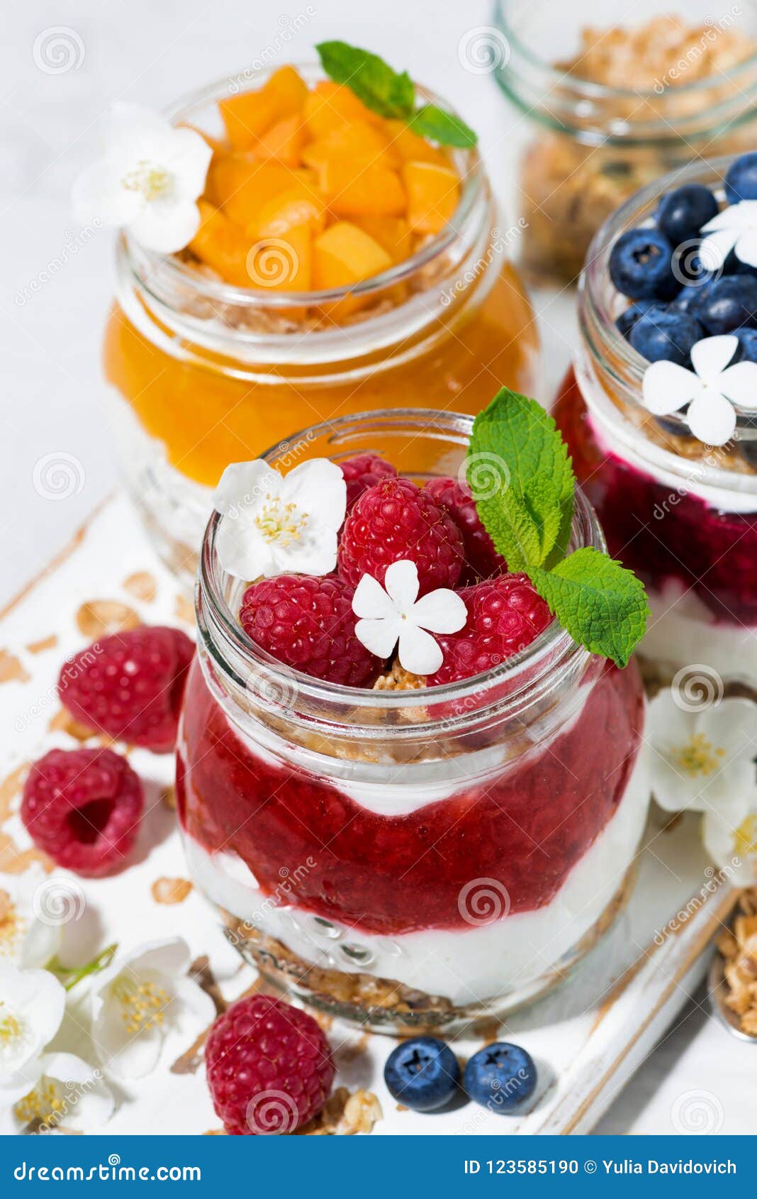Desserts with Muesli, Berry and Fruit Puree in Jars Stock Photo Image