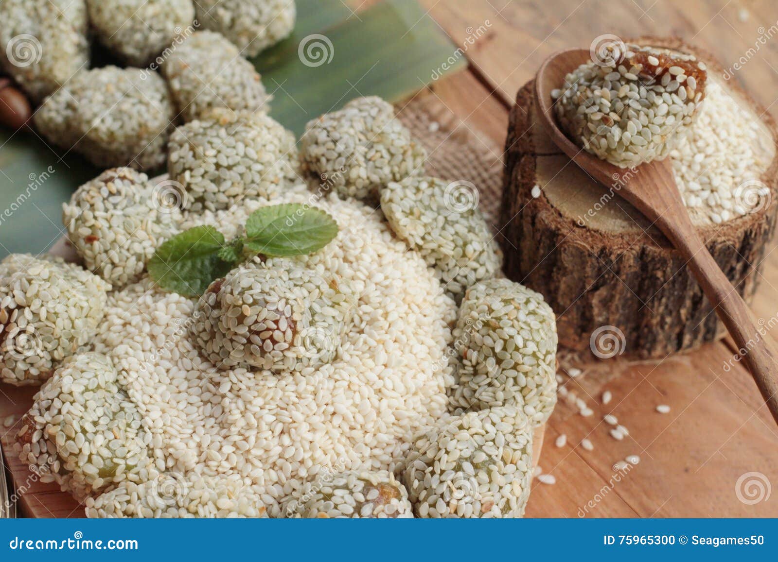 Desserts Sesame and Sesame Seeds is Delicious. Stock Photo Image of