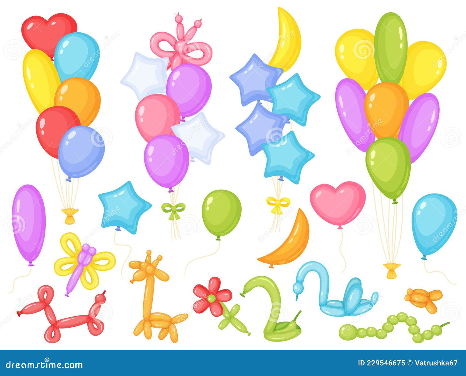 Dessin Animé Ballon Fête Anniversaire Ou Décoration De Fête. Ballons Colorés  De Différentes Formes Enfants Anniversaires Illustration de Vecteur -  Illustration du cadeau, cirque: 229546675