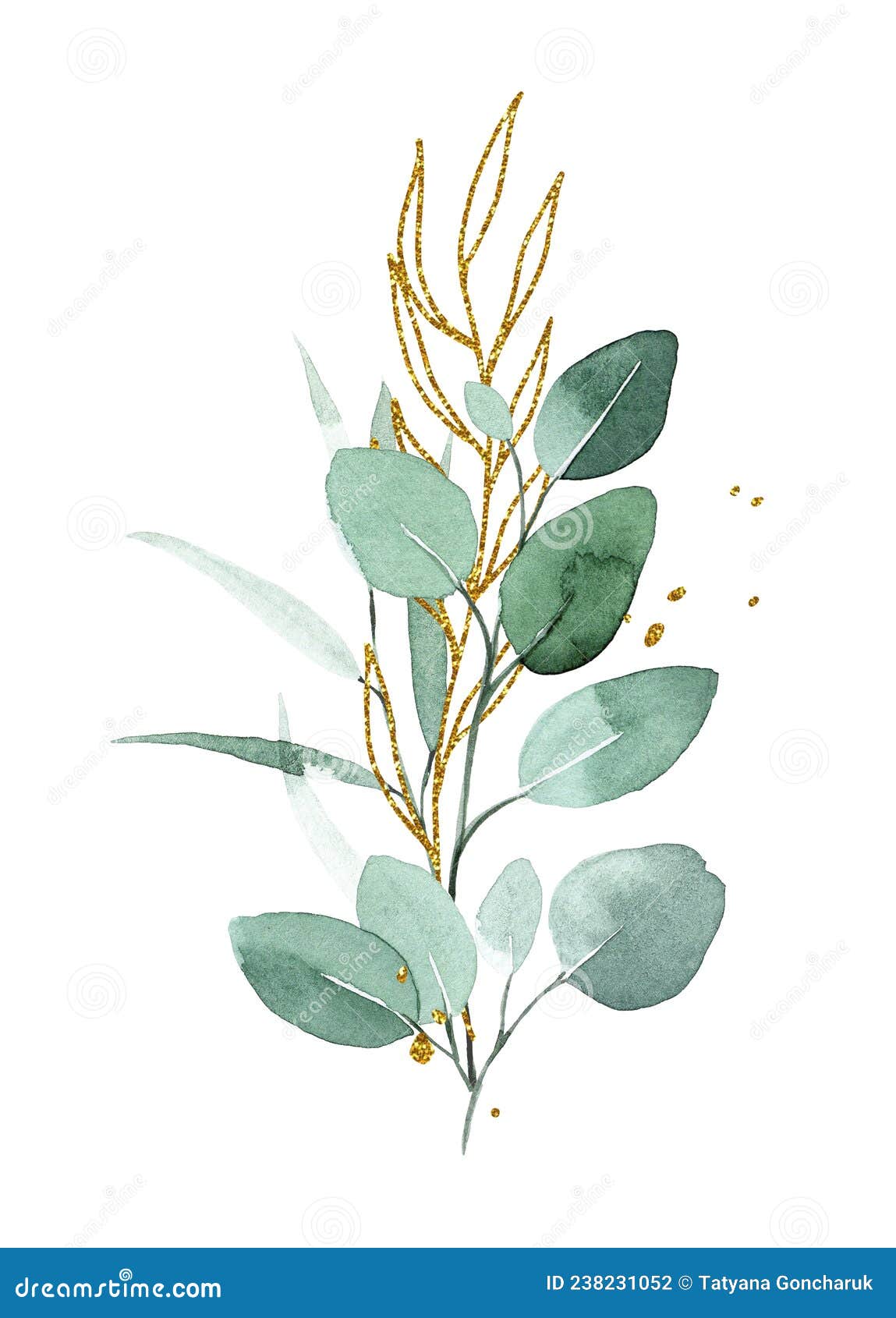 Dessin Aquarelle. Composition Du Bouquet Des Branches D'eucalyptus. Feuilles  D'eucalyptus Vert Et or. Bouquet Vintage élégant Illustration Stock -  Illustration du bouquet, isolement: 238231052