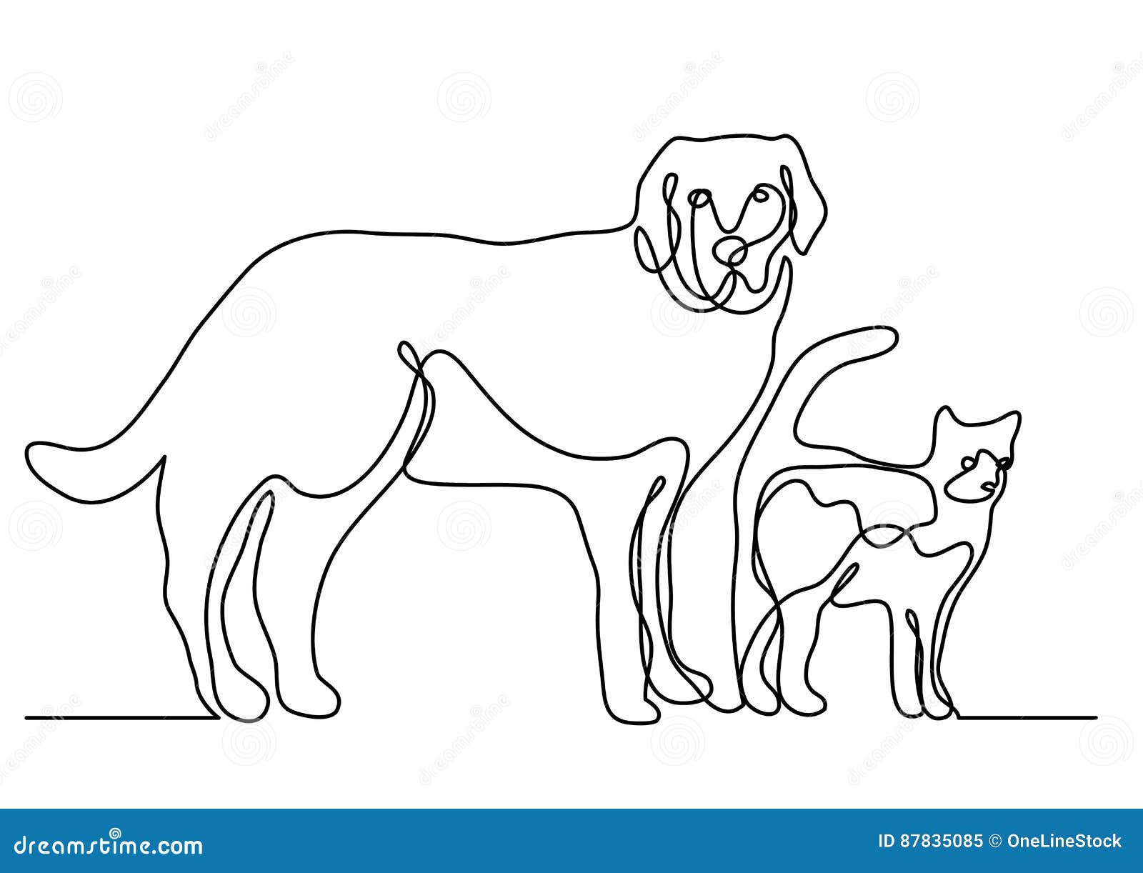 Dessin Au Trait Continu De Chien Et De Chat Illustration De