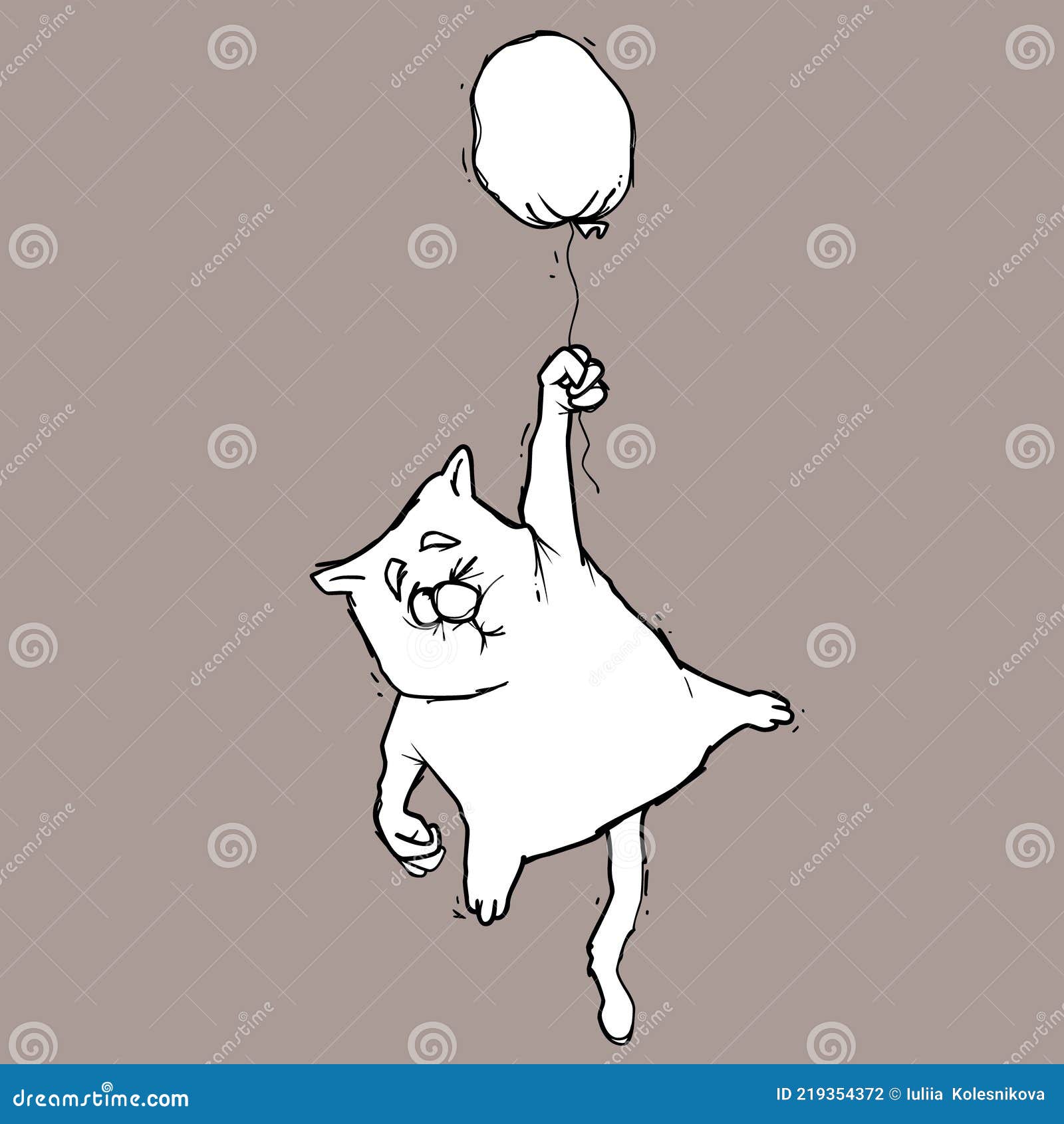 Dessin D'un Chat De Bande Dessinée Volant Sur Un Ballon Illustration de  Vecteur - Illustration du croquis, mignon: 219354372