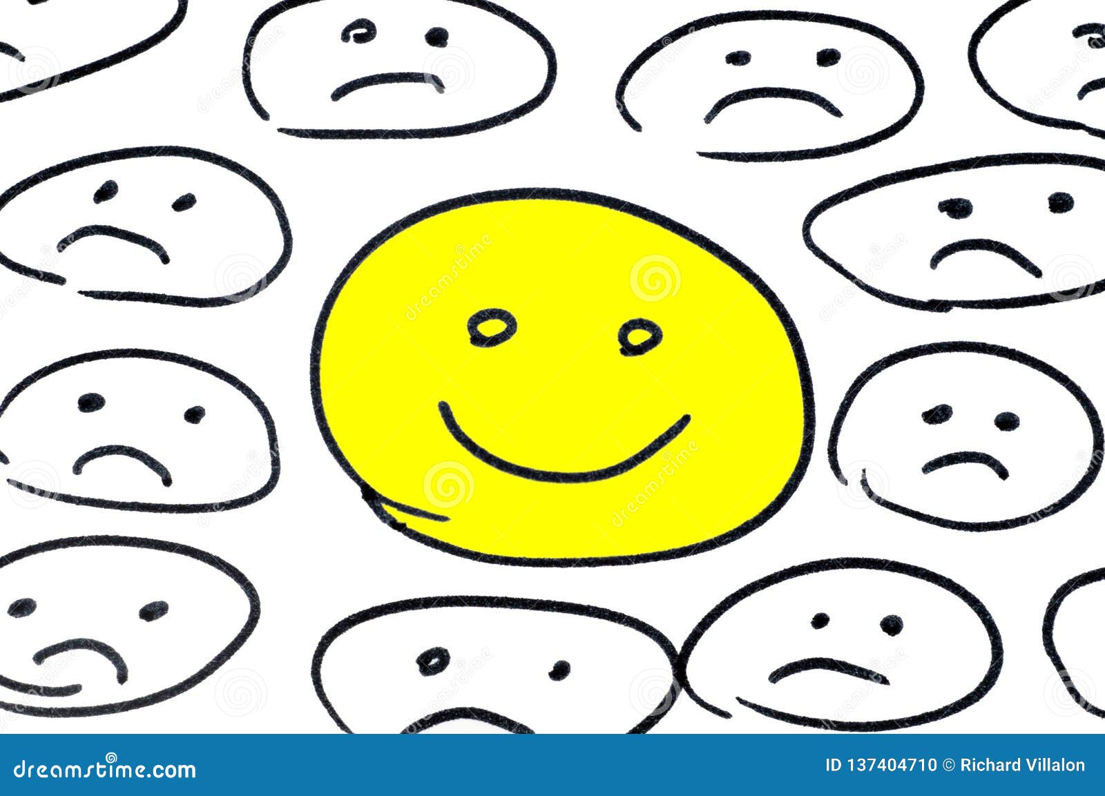 smiley happy among sad smileys