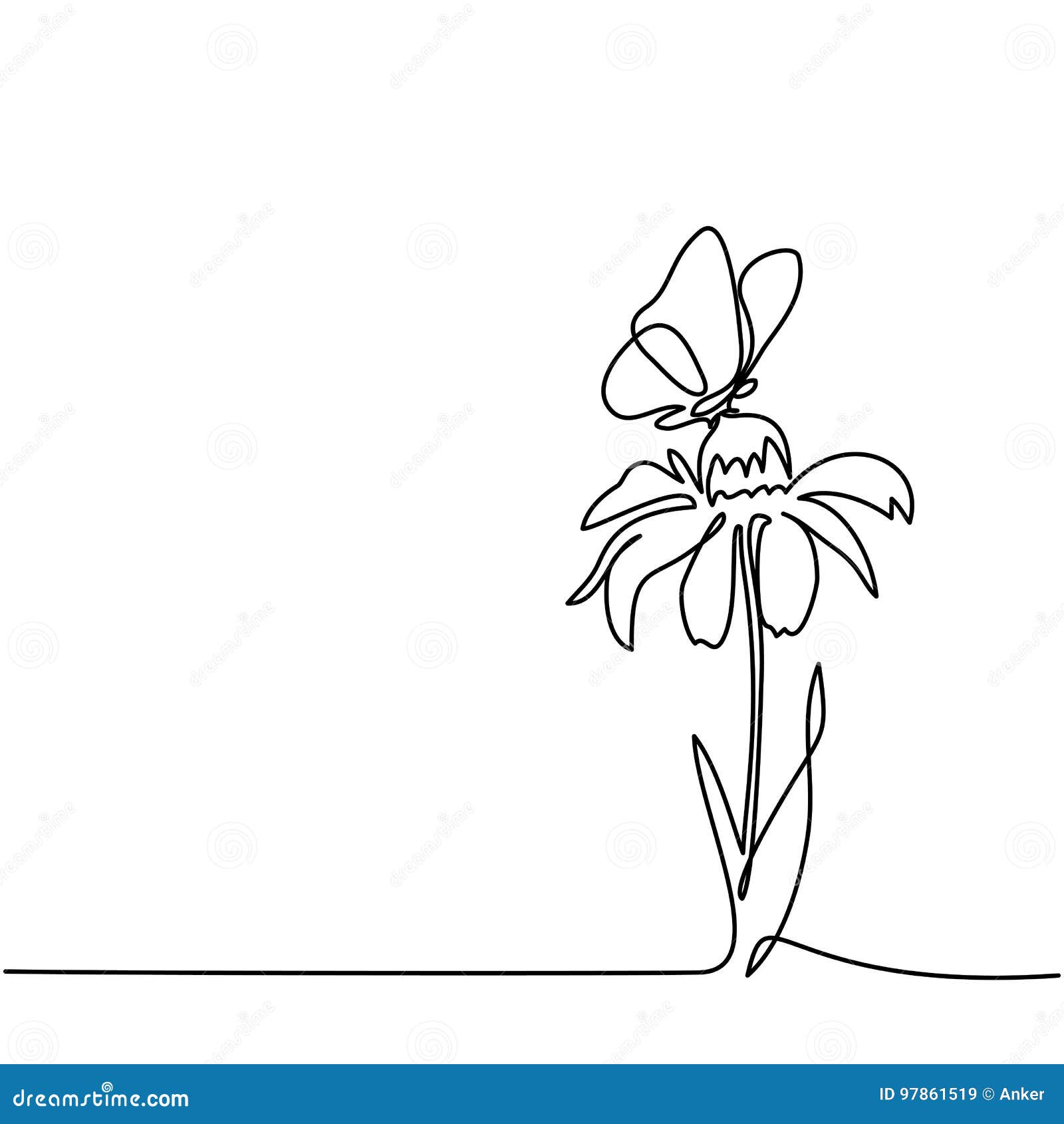 Dessin De Belle Fleur Avec Le Papillon Illustration De