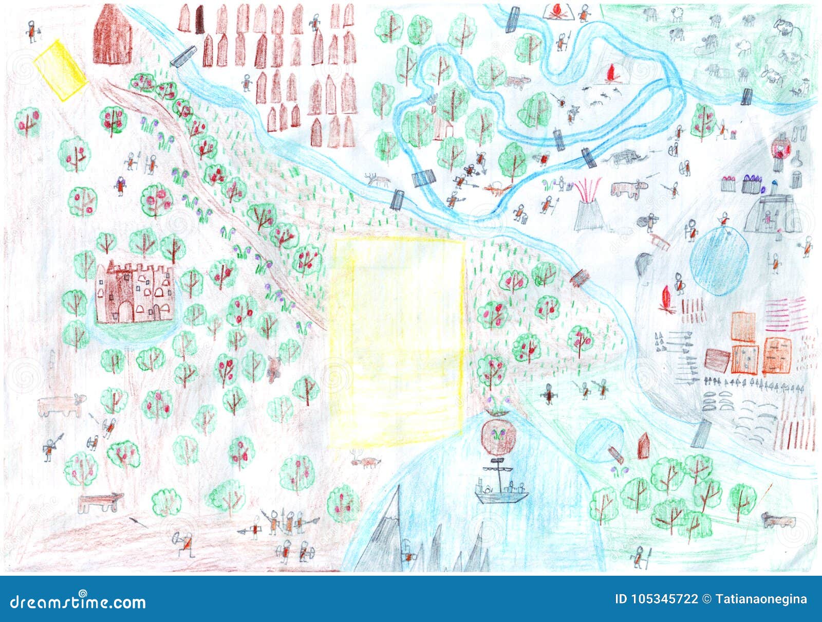 Dessin De Childâs Avec La Carte Des Villages De Personnes