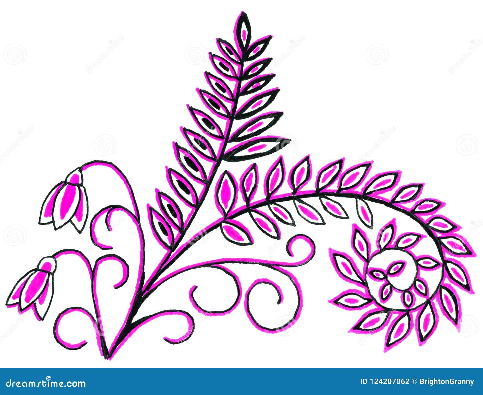 Dessin De Main Des Feuilles Et Des Fleurs Illustration Stock