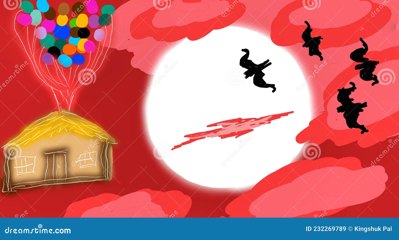 Dessin De Nuages Rouges Avec Maison De Chauve-souris De Lune Dans Le Ciel  Illustration Stock - Illustration du fonte, maison: 232269789