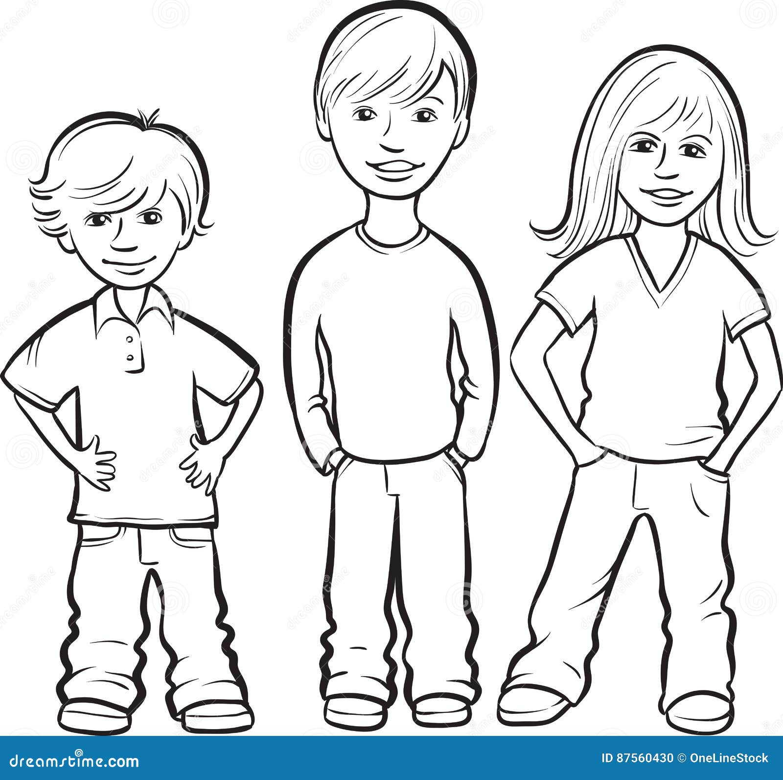 Dessin De Tableau Blanc - Position Heureuse De Trois Enfants Illustration  de Vecteur - Illustration du jeans, humain: 87560430