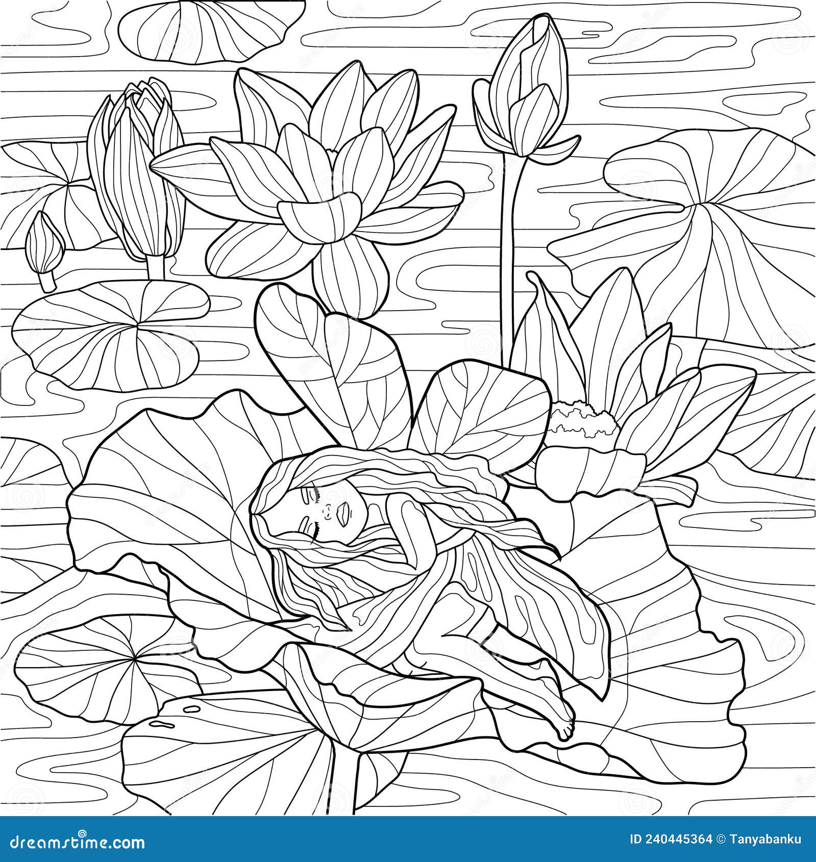 Dessin Mignon Petite Fille Elfe Dormir Dans Les Feuilles De Lotus Et Fleurs  Modèle De Dessin. Illustration Vectorielle De Créature Illustration de  Vecteur - Illustration du fleur, fille: 240445364