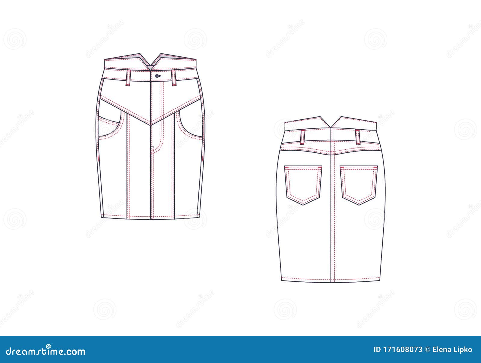 Dessin Technique De La Jupe Midi Jean. Mod le De Mode Illustration