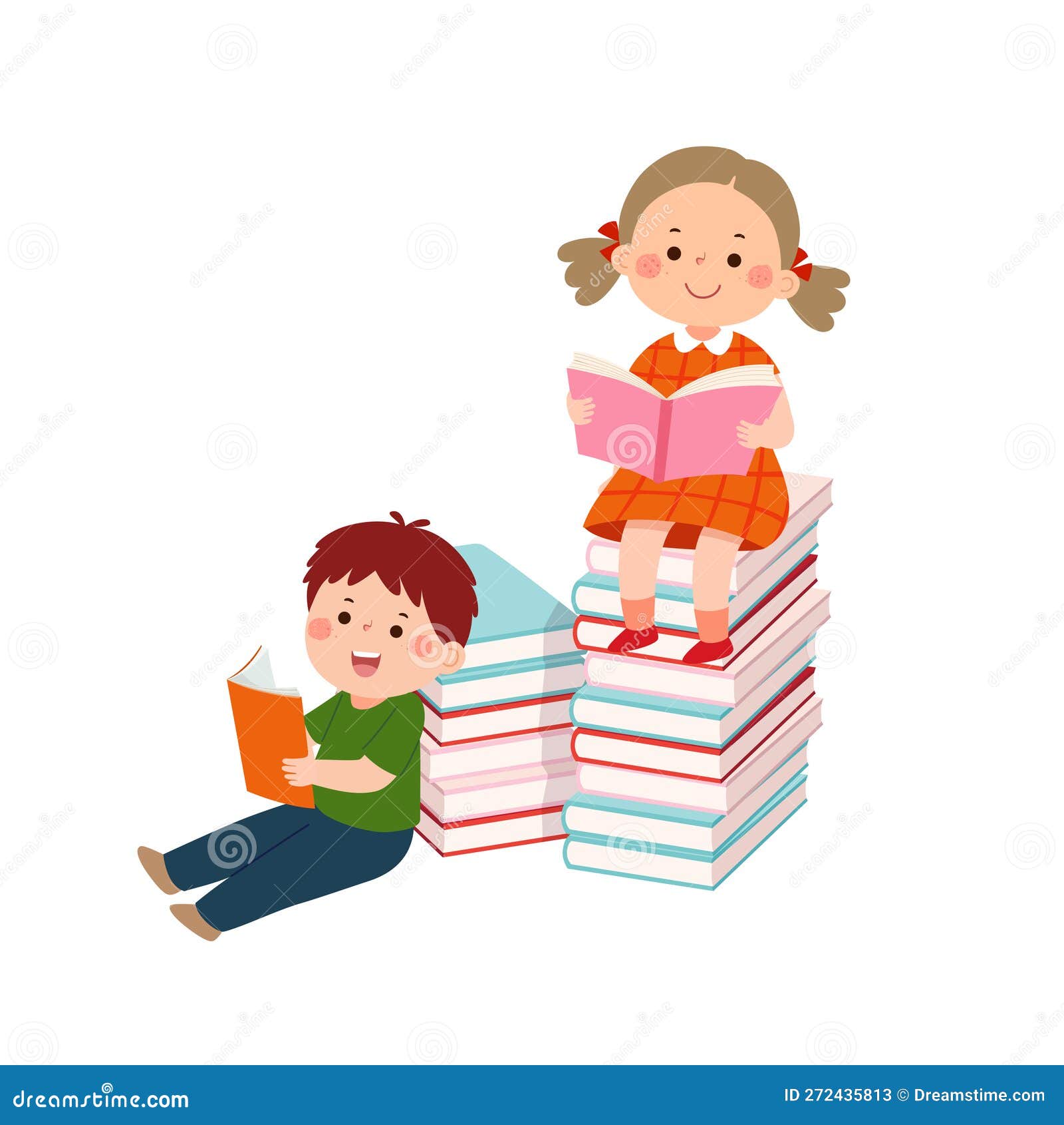 Dessin Vectoriel Garçon Et Fille Assis Sur Une Pile De Livres Et De Livres  De Lecture. Enfants Qui Aiment Lire Des Livres Illustration de Vecteur -  Illustration du dessin, isolement: 272435813