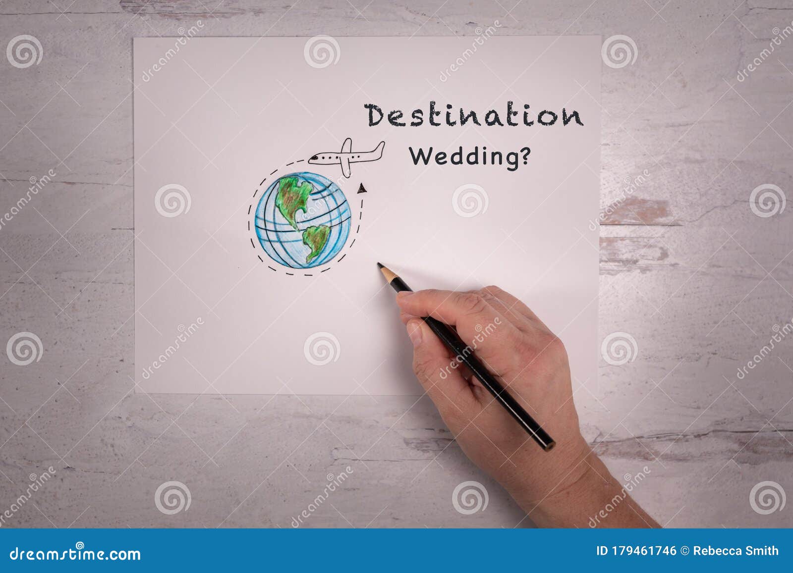destination wedding sign sketch of the world with airplane doodle